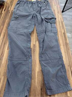 Mini Boden boys' cargo pants in washed charcoal gray, size 14Y / 164cm.
